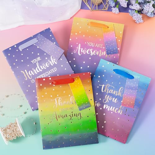 Image of Loveinside Medium Size Gift Bags, Employee Appreciation Thanks Pattern Gift Bag with Tissue Paper for Shopping, Parties, Wedding, Baby Shower, Craft-4 Pack, 7 inch X 4 inch X 9 inch