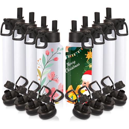 Image of Volhoply Sublimation Insulated Water Bottles Blank Bulk 8 Pack, 32 oz Stainless Steel Sports Bottle with Straw, Double Walled Vacuum Metal Water Flask with Wide Mouth(Sublimation,8)