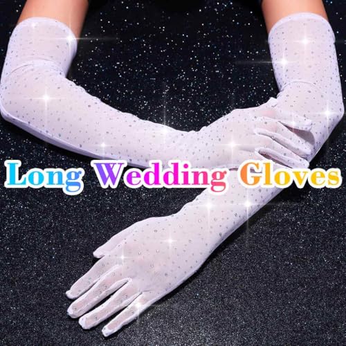 CASDRE Sparkly Rhinestone Gloves Long Mesh Elbow Length Arm Sleeves Wedding Prom Costume Gloves for Women3