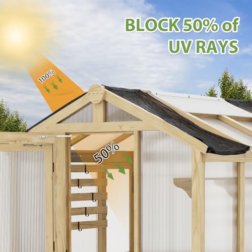 Image of EAGLE PEAK 6.7x9.7x7.7 ft Wood and Polycarbonate Walk-in Greenhouse, Cedar Hobby Green House with 2 Roof Vents, Mesh Cover Included, Natural