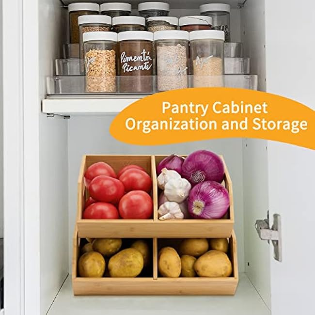 2 Set Bamboo Storage Bin, Pantry Organization and Storage Baskets, Kitchen Organization, Potato and Onion Storage Bin - Ideal for Pantry, Countertop, and Vegetable Storage