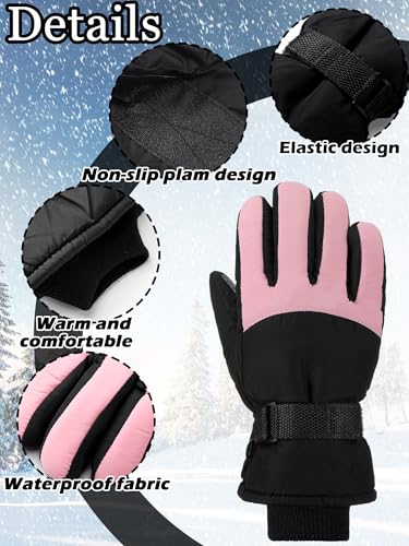 Image of SATINIOR 2 Pairs Kids Waterproof Winter Snow Gloves Ski Gloves for Boy Girl Outdoor Warm Thickening Snowboard