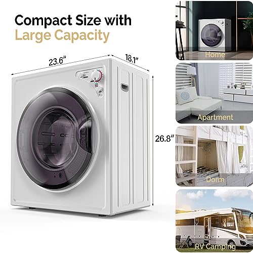 Image of ROVSUN 2.6 Cu.Ft. Portable Dryers for Laundry, Compact Portable Clothes Dryer with Stainless Steel Tub, Dryer Machine, 110V Electric Dryer with Control Knob for Apartment, Dorm, RV, White, 1400W