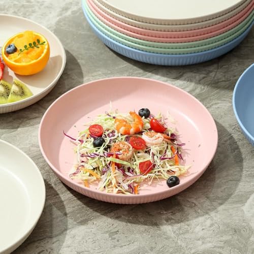 Image of Wheat Straw & Bamboo Fiber Plates Set, Lightweight Unbreakable Dinner Plates, Microwave and Dishwasher Safe, Plates Easy to Clean & Reusable (9 Inches, Cream, Set of 4)