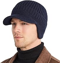 Gajraj Mens Wool Winter Beanie Earflaps Cap with Warmer Outdoor Fleece Hat with Visor