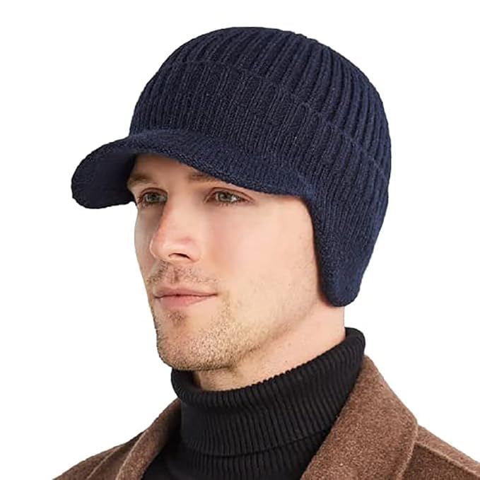 Gajraj Mens Wool Winter Beanie Earflaps Cap with Warmer Outdoor Fleece Hat with Visor-image-47