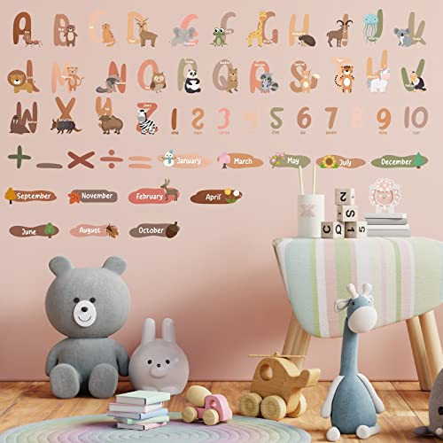 Yeaqee 9 Sheets Boho Alphabet Wall Decals Animal Alphabet Letters For Wall Number Weather Abc Wall Decor Peel And Stick Removable Learning Educational Wall Stickers For Kids Classroom Nursery Playroom #TOP3
