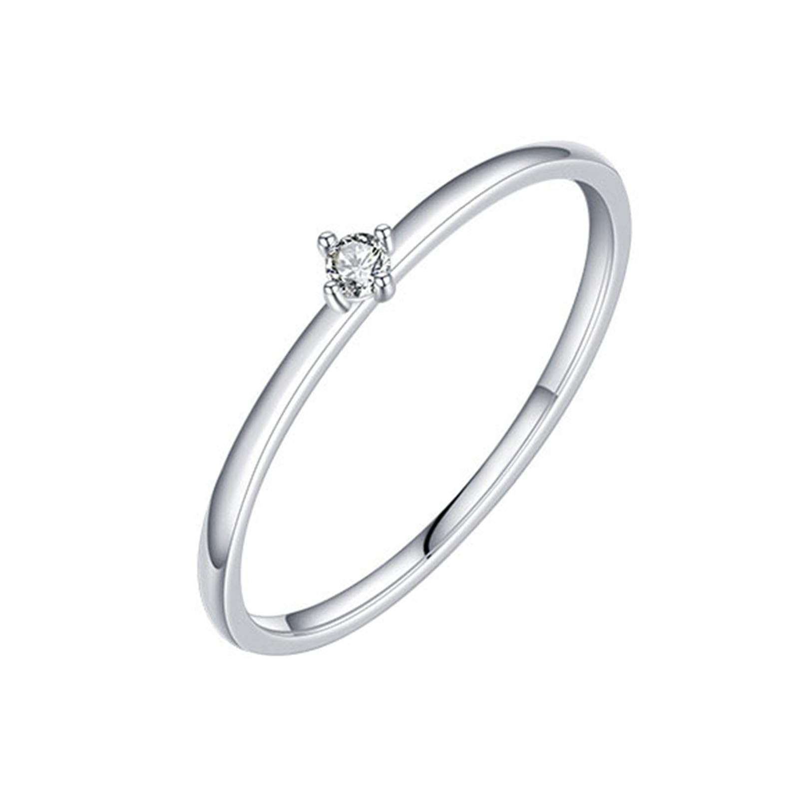 Anillo de oro blanco de 9 K/14 K para mujer, con moissanita, 2 x 2 mm, redondo con moissanite redondo blanco