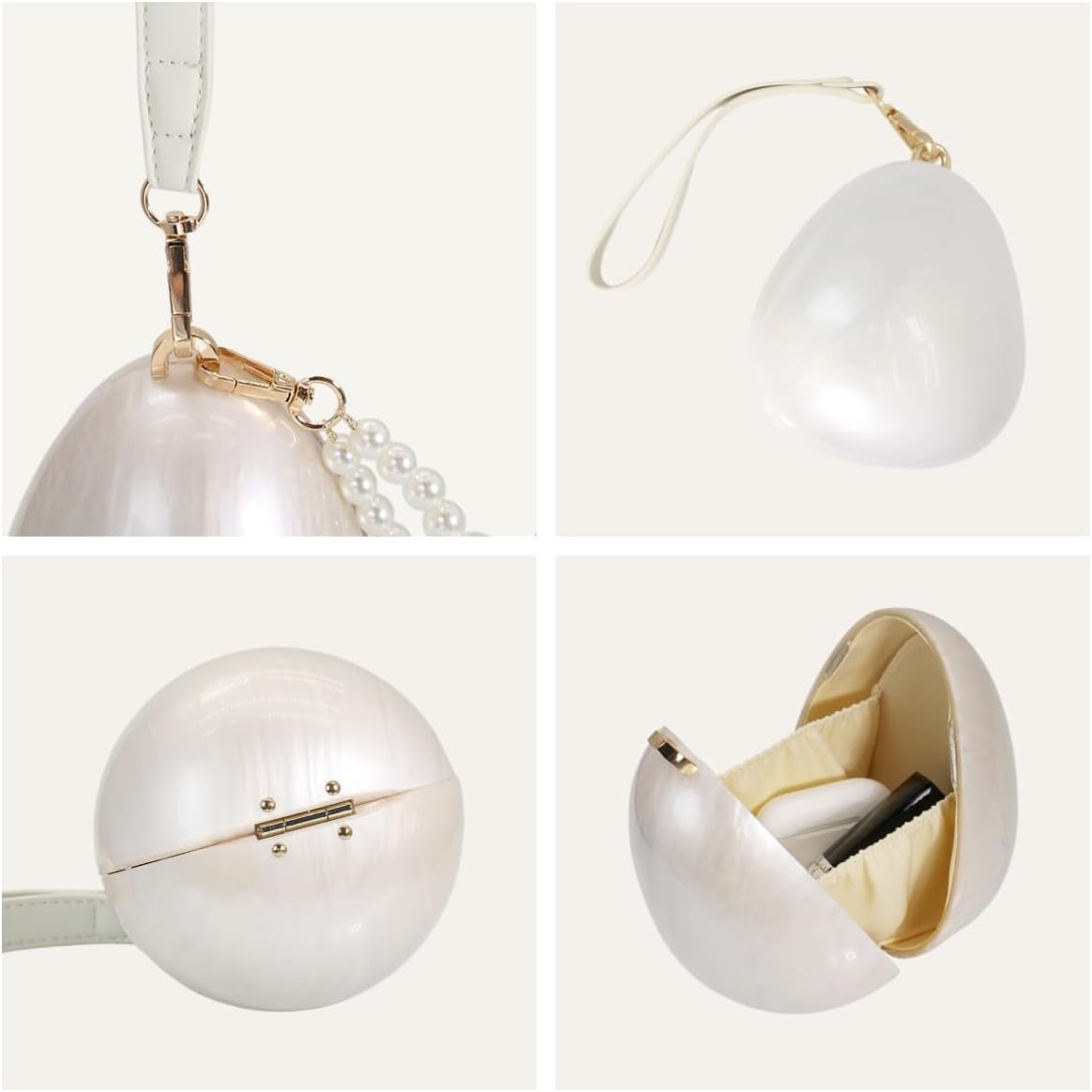 Women Acrylic Egg Clutch Bag Cute Pearl Acrylic Evening Handbags Marble Purses Beaded Shoulder Bags for Party Prom - Image 6