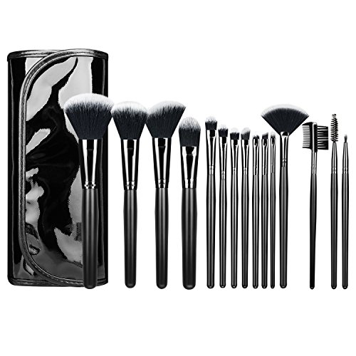 Luxspire Pinceau de Maquillage Professionnel[Lot de 15], Kit de Pinceaux De Maquillage Brosse À Cils Pinceau À Sourcils Brosse Cosmétique Outil de Maquillage avec Sac en Cuir PU, Noir