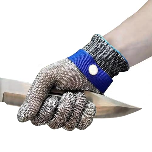 Kivner - Guante anticorte de malla de acero inoxidable 316L de nivel 5 – Guante de protección profesional para cocina, descamación de ostras, corte de carne y jardinería – Ambidextro S