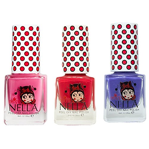 Miss Nella Pink A Boo, Strawberry Cream, Sweet Lavender molto brillante, smalto per bimbe a base acqua, Formula peel off