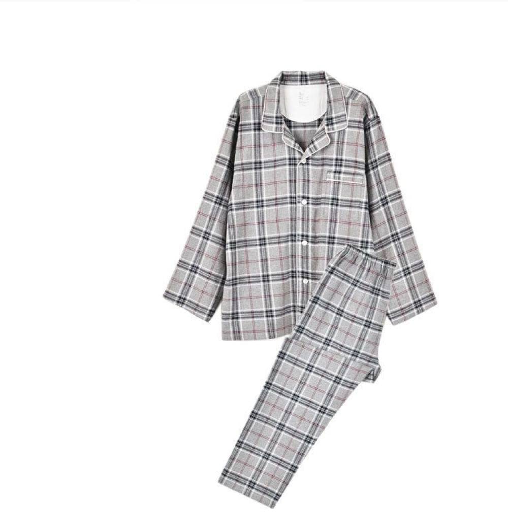KLIAN Pigiama Donna,Flanella Set Pigiama Donna Grigio A Quadri Pigiama Cotone Cotone Manica Lunga Sleepwear Cardigan & Pigiama Bottoms Set Soft Pjs Set Winter Loungewear,M