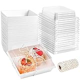 ZORRITA 50 Pack Paper Charcuterie Boxes with Clear Lids, Disposable Sandwich Boxes Square Cake Box To Go Food Containers for Bakery, Strawberries, Cake Slice and Cookies (White)