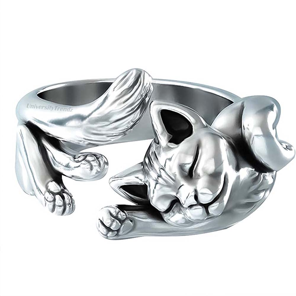 University Trendz Sterling Silver Adjustable Lazy Cat Ring for Women -Animal Lover Ring (B093J43V6B) Amazon Price History, Amazon Price Tracker