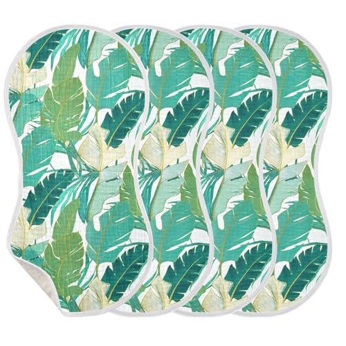 4 Pack Baby Burp Cloths, Soft Absorbent Burping Cloths for Babies, Cotton Milk Spit Up Rags, Large Size for Newborns, Baby Boys and Girls (Aqua Banana Leaf)3