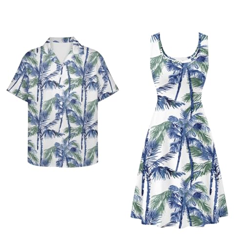 Image of Dreaweet Summer Dresses for Women A-Line Sleeveless Flowy Sun Dresses,Men's Casual Button-Down Shirts,Couple Matching Outfits
