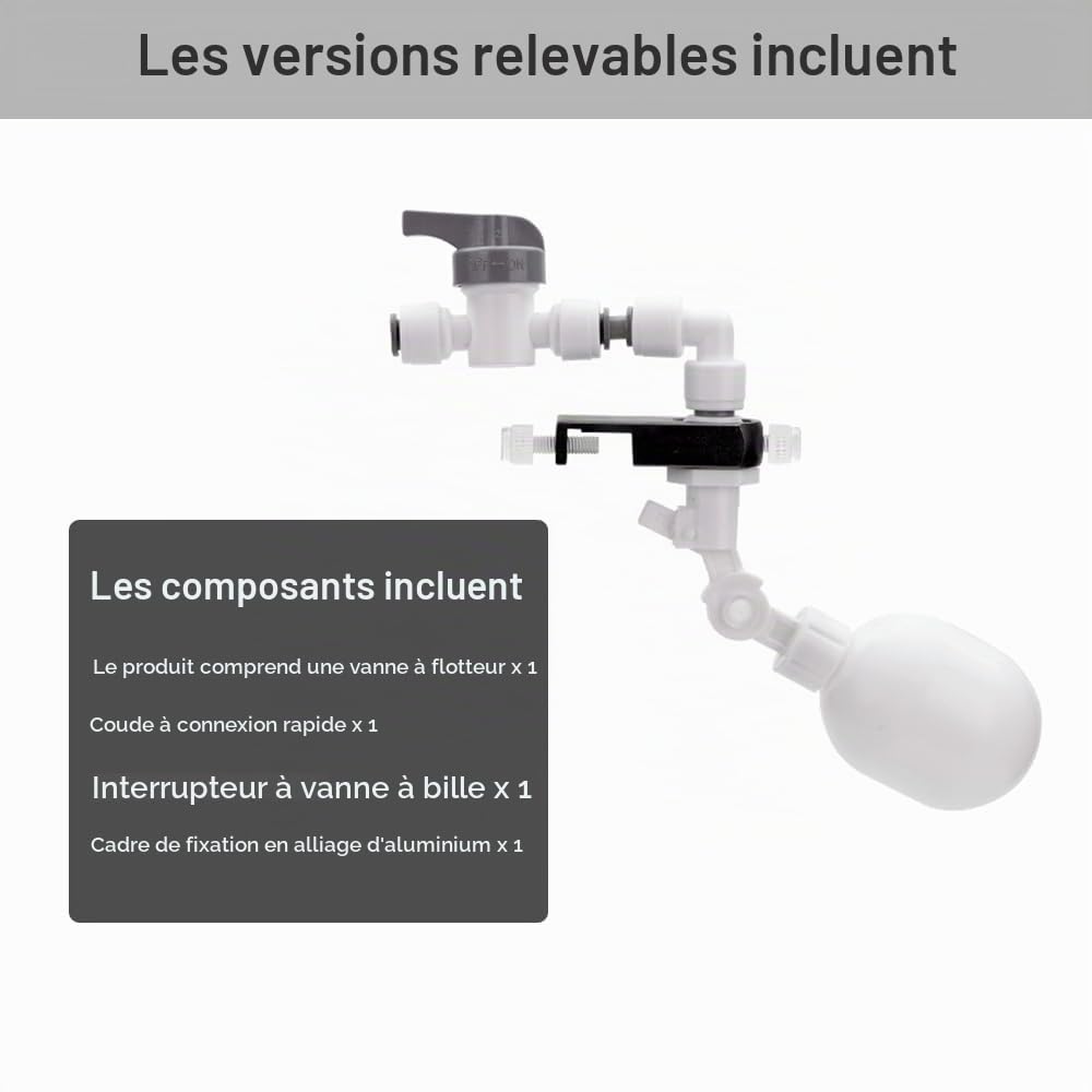 Kit de Vanne a Flotteur Réglable,Filtre a Eau Automatique 1/4",Vanne a Boisseau Sphérique,Contrôleur de Remplissage D'eau Automatique,Système de Remplissage Automatique pour Aquariums Osmose Inverse