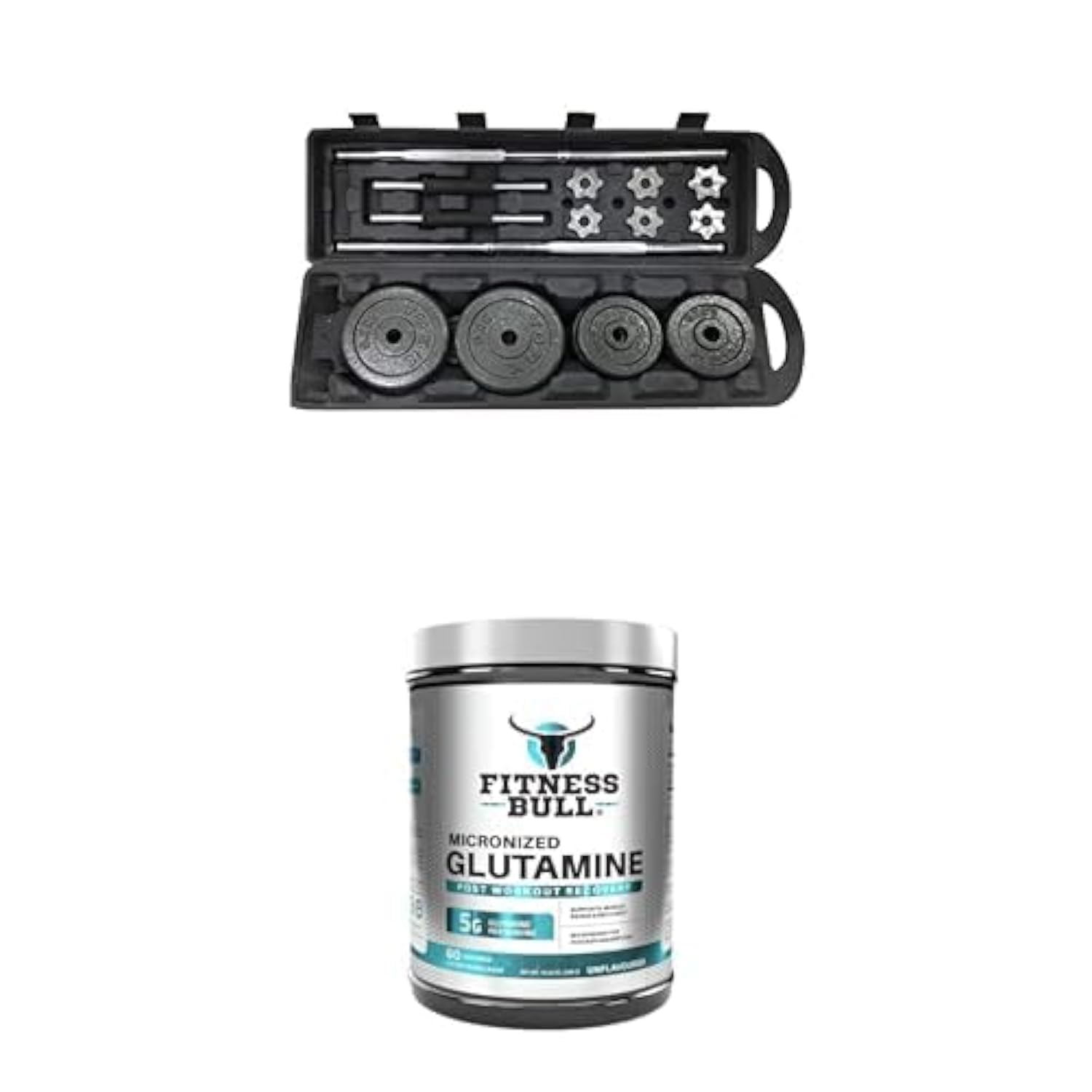 SKY LAND Unisex Adult Cast Iron Dumbbell Set Em-9221-50 - Black, L 90 X W 26 X 17 Cm + Fitness Bull Micronized Glutamine| Unflavoured | 300Gms