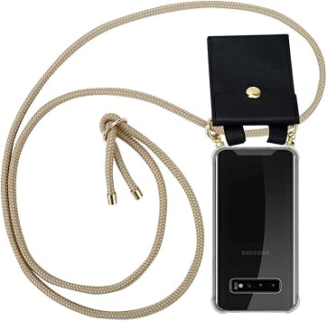 Cadorabo Necklace Case Compatible with Samsung Galaxy S10 in Shiny Brown - Transparent TPU Silicone Cover with Golden Rings, Sling Strap and Removable Etui