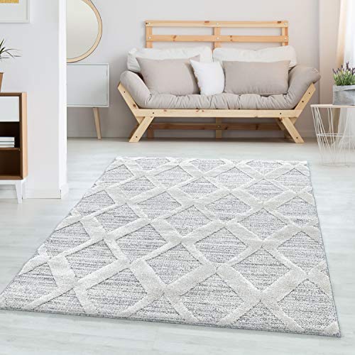 Carpettex Hochflor Teppich Wohnzimmer 3D Optik Hoch-Tief Effekt Boho-Design Groß Teppich Grau 280 x...