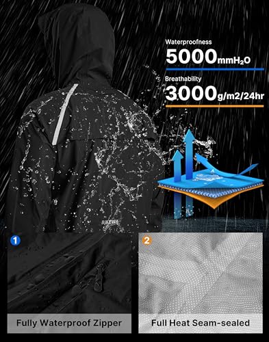 Image of Bikewa Men's Cycling Rain Jackets Waterproof Running Bike Windbreaker Lightweight Packable Hooded Jacket