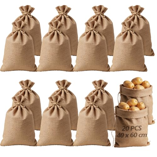 Oungy 20 Stück Jutesack Groß 20 kg Traglast Kartoffelsack Strapazierfähig Jutesack xxl 40 X 60 cm Jutesäckchen Jutesäcke für Pflanzen Sackhüpfen Säcke für Aufbewahrung von Lebensmitteln