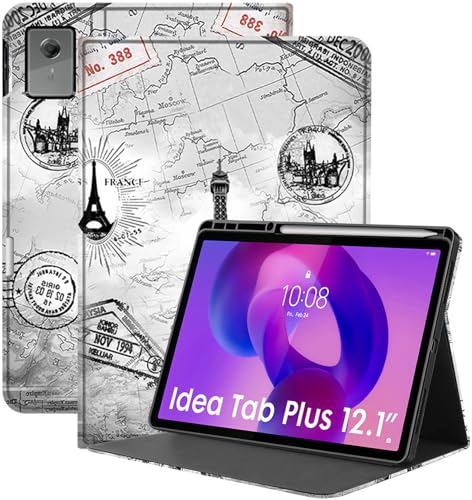 Image of Robustrion Cover for Lenovo Idea Tab Plus 12.1 inch Cover Case with [Pencil Holder], Folio Cover Case for Lenovo Idea Tab Plus Tablet Cover [Auto Sleep Wake Support] - Eiffel