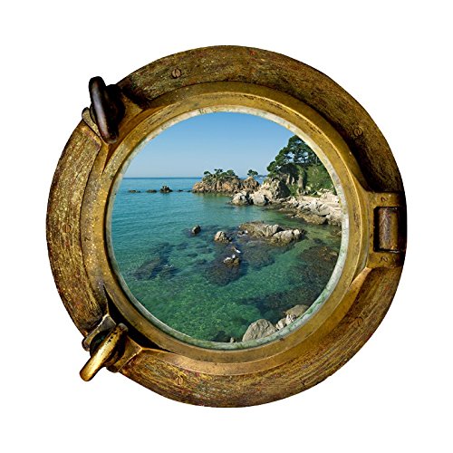 Stickers trompe l'oeil hublot La Bretagne - L 40cm x H 40cm