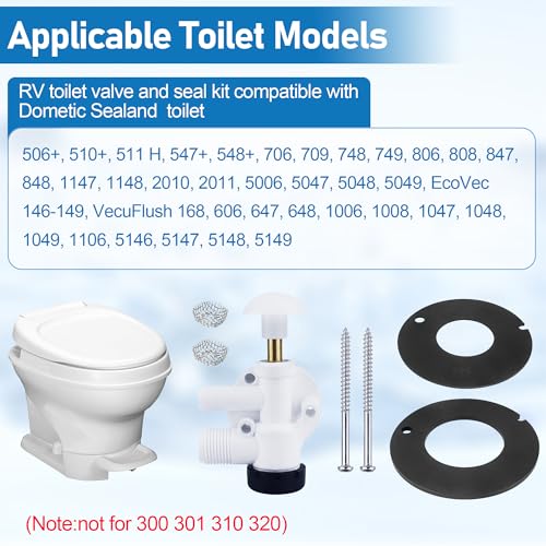 Image of 385314349 RV Toilet Water Valve Assembly Kit - Fit for Camper Trailer RV Toilet Spare Parts - Toilet Rubber Seal 385311462 Compatible with Sealand EcoVac Vacuflush Pedal Flush Toilets