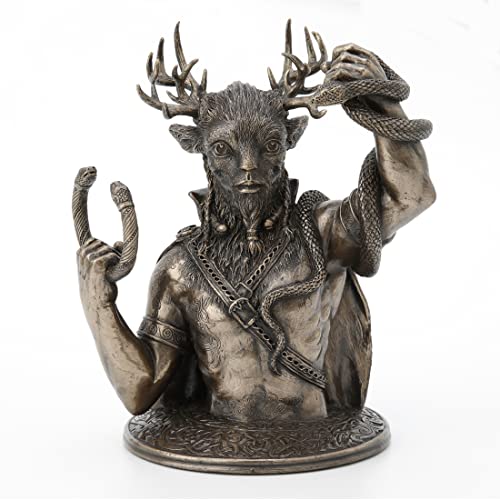 Busto escultura Cernunnos dios cornudo bronce resina 8.6 in