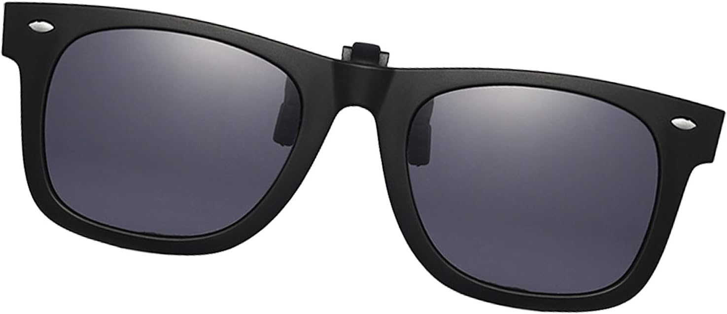 Clip-on Sunglasses Polarized Unisex Anti-Glare Driving Glasses With Flip Up for Prescription Glasses (Rectangle Black)