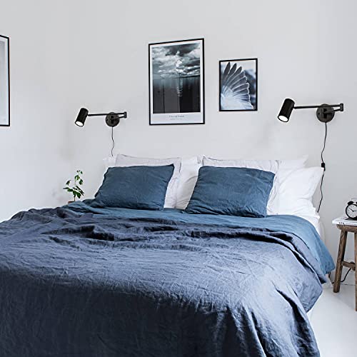 Image of 2 Pack Plug in Wall Sconce, Black Swing Arms Wall Lamp with Plug-in Cord Adjustable Wall Light for Bedroom Living Room (Light Source Included)