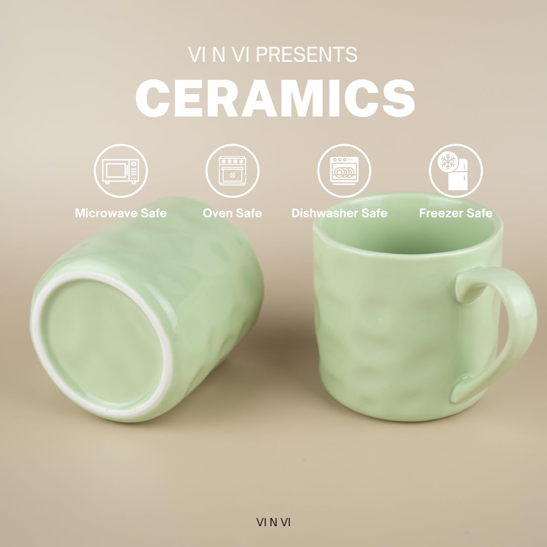 VI N VI Juego de 4 tazas de café de cerámica verde de 14 onzas, tazas de cerámica duraderas con asas para bebidas calientes y frías: café, té, leche, cacao, aptas para microondas y lavavajillas, idea