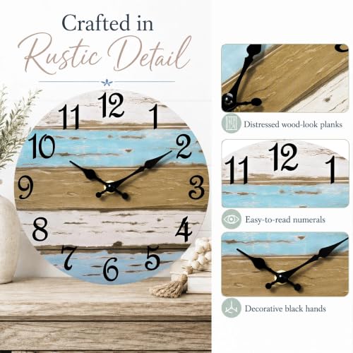 Image of CHYLIN Wall Clock Silent Non-Ticking Battery Operated Rustic Wood Grain
