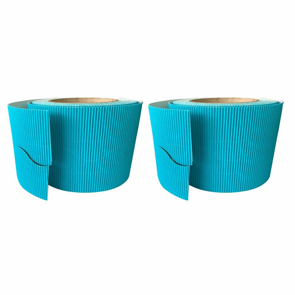 3 Ace Crafts (Pack of 2) Corrugated Display Borders Roll (Turquoise) Size 57mm x 15m - School Classroom Decoration, Bulletin Boards & Crown Making Crafts, Scalloped Edge Border Rolls Fade Resistant — image 1