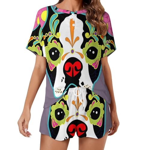 Ensemble pyjama femme manches courtes vêtements de nuit été sleepwear imprimé chien