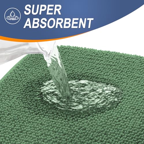 Image of OLANLY Thick Memory Foam Bathroom Runner Rugs 59x24, Extra Soft Absorbent Long Bath Mats, Quick Dry, Non-Slip, Machine Washable Mats for Bathroom, Tub and Shower, Home Decor Accessories, Olive Green