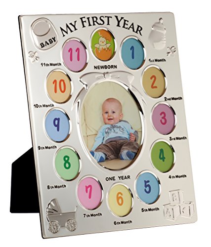 Viceni My First Year Picture Photo Frame, 13 Aperture Baby Gift, Silver Plated