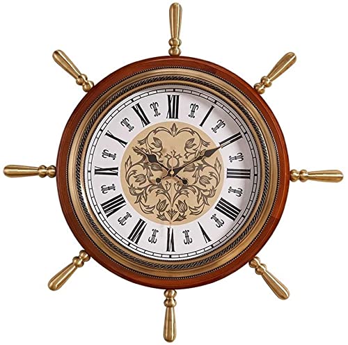 BDRKCC Wall Clock Mediterranean Creative Living Room Large Table Mute Fashion European Ship Rudder Wall Decoration Wooden Quartz Suitable for Living Room Bedroom Office (Color : B) (Color : B)
