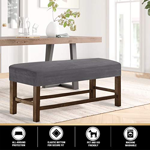 Velvet Spandex Bench Covers For Dining Room - Soft Thick Velvet Bench Slipcover Bed Bench Cover Removable Washable Bench Seat Protector For Living Room, Kitchen, Bedroom (Large, Grey) #TOP5