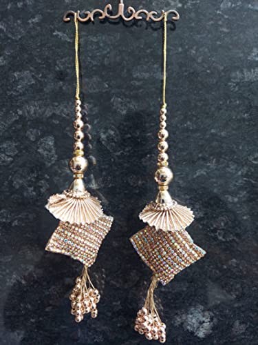 Set Of 2 Latkan Hanging For Blouse Lehenga & Saree, Native Beaded Tassels Boho Hippie Jewelery Making Ethnic Latkan Craft Sewing Sari Tassel Dress Material, Tassels Crafting Sewing 1 Pair (Gold) #TOP3