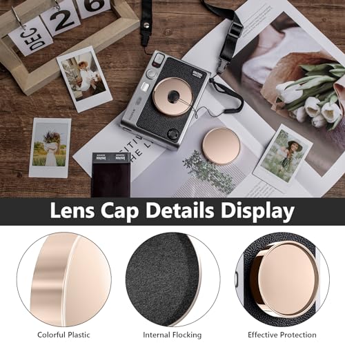 Tapa de lente MUZIRI KINOKOO para cámara instantánea Fuji Instax Mini EVO, cubierta premium de plástico con interior flocado y cuerda anti-pérdida — Dorado Champán miniatura 4