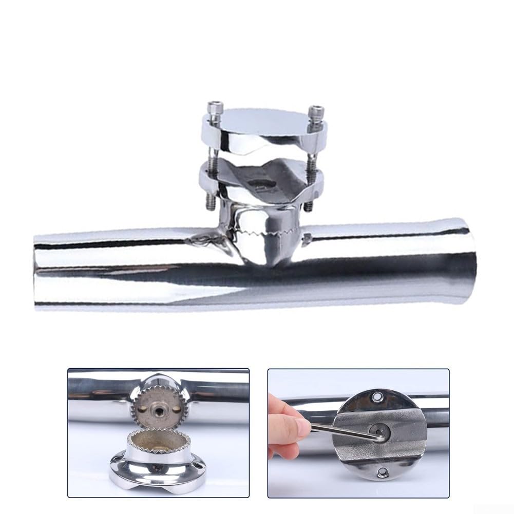 Soporte de caña de pescar de acero inoxidable para barcos, soporte de pesca ajustable de 32 ángulos con acolchado de goma, accesorios de montaje de cubierta resistentes para agua salada, adecuado para