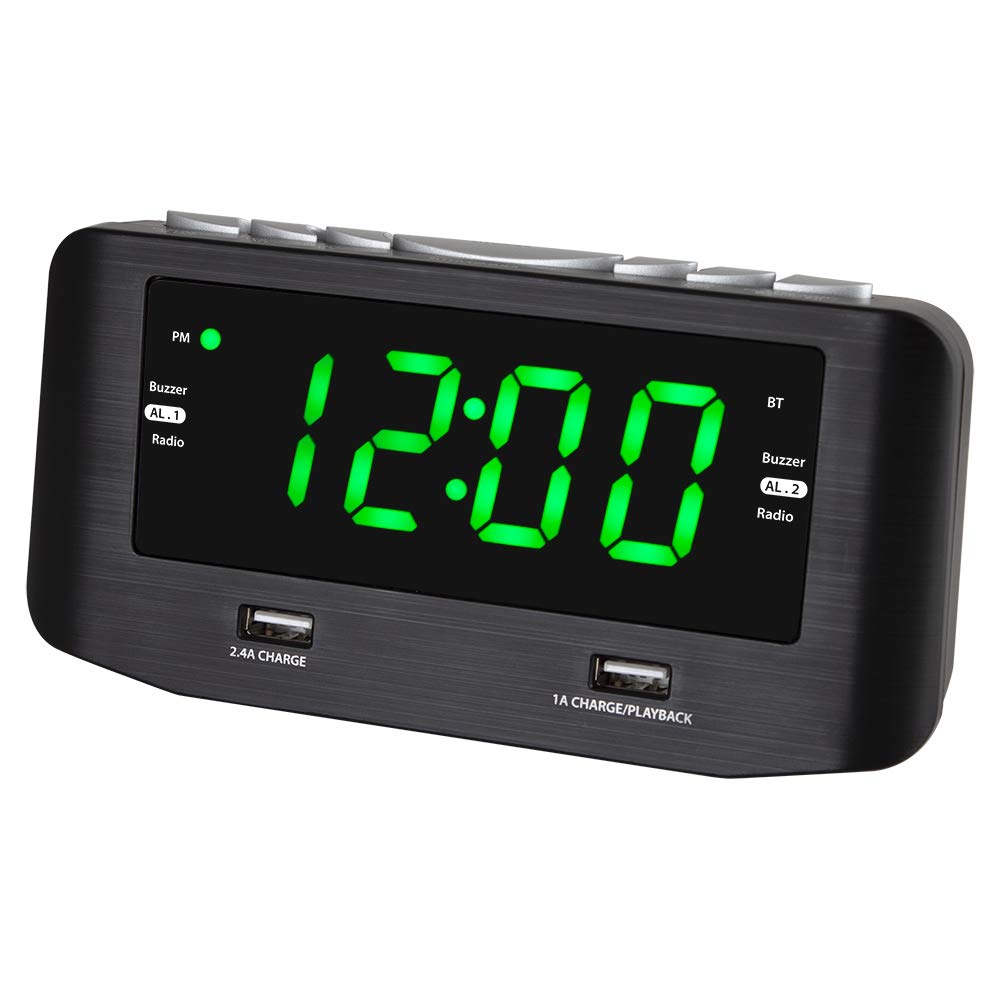 HANNLOMAX HX-146CR Alarm Clock Radio, PLL FM Radio, Dual Alarm, 1.2" Green LED Display, 1 USB Port and 1 USB Port 1A Charger/MP3 Playback (Black)-image-37