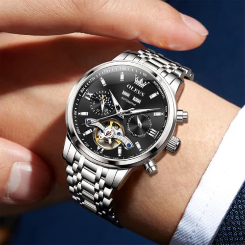 Image of OLEVS Automatic Watches for Men Luxury Skeleton Multi-Function Mechanical Watch Self Winding Date Waterproof Luminous Mens Watch