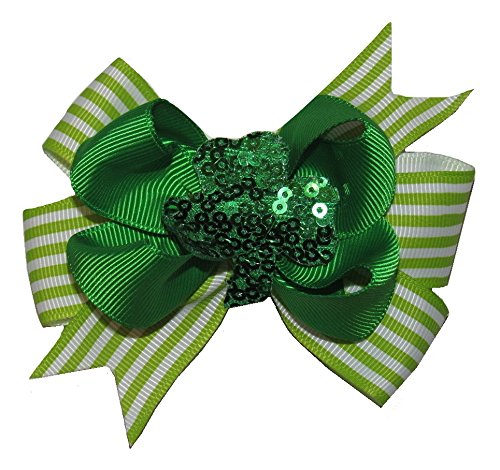 Lazo para el cabello con diseño de trébol de lentejuelas, 3.5 pulgadas, lazo para el pelo con clip de cocodrilo para niñas, lazo irlandés para