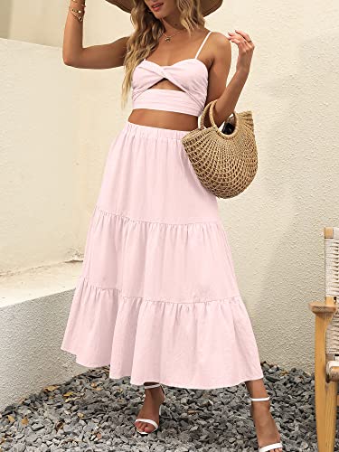 Image of ANRABESS Women's Summer Boho Flowy Swing Tiered A-Line Maxi Skirt 2026 Fashion Trendy Elastic Waist Pleated Long Beach Dress
