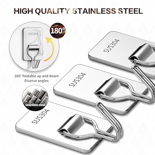 12 Pezzi Gancio Adesivo, Ganci Adesivi, Ganci Autoadesivi, Ganci Da Parete In Acciaio Inossidabile, Ganci Adesivi In Metallo, Per Bagno, Cucina, Soffitto, Appendere, Parete, Porta, Accappatoi. - 3