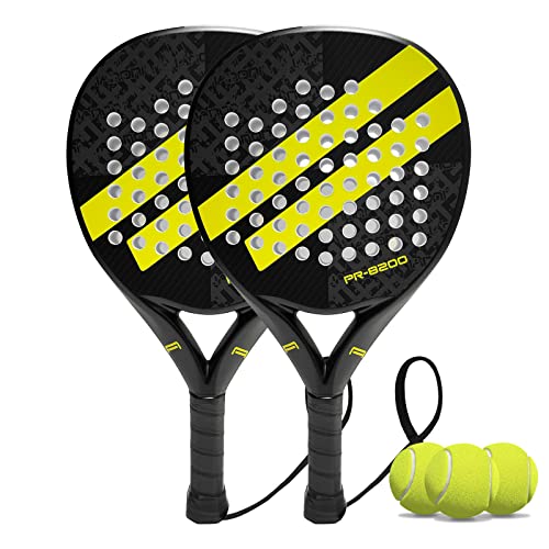 Padel Racket Carbon Fiber Surface With Eva Memory Flex Foam Core Padel Tennis Racquets Lightweight (Yellow 2Pcs) #TOP7